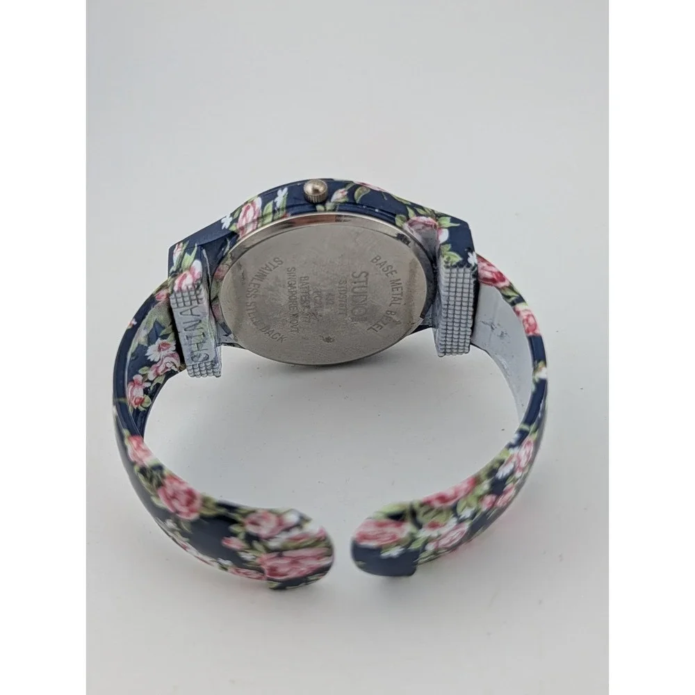 Studio Time Women's Floral Bangle Watch 38mm Case Hinge Band- New Battery